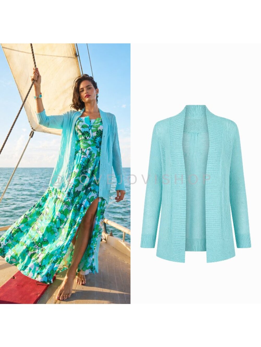 Sweater | Lily Pulitzer Lightweight Cardigan Aqua | Open Front | Coastal